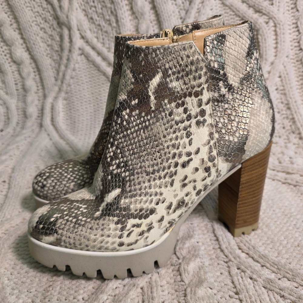 Luca Grossi Ankle Boots Italian Leather Gray Snakeskin Platform Lug Women 36 5.5